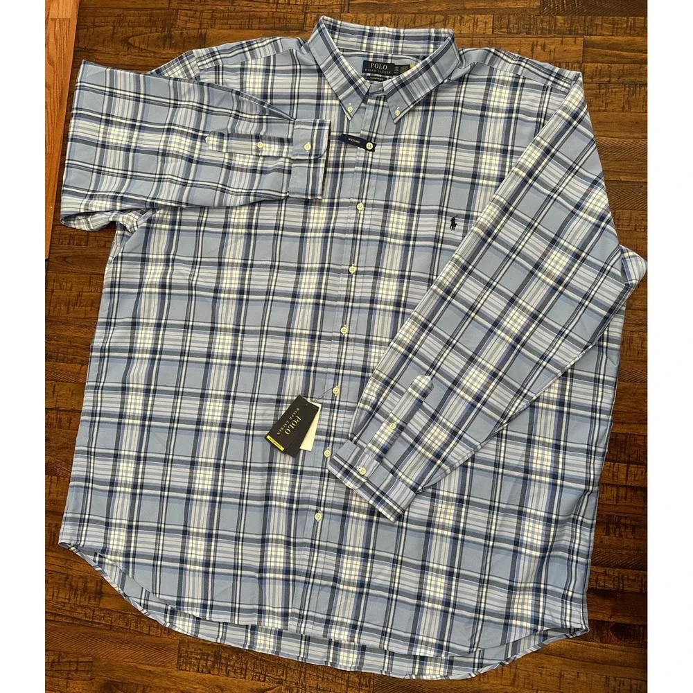 NWT $138 Polo Ralph Lauren 4XLT Pony Plaid‎ Performance Button Down Shirt Tall